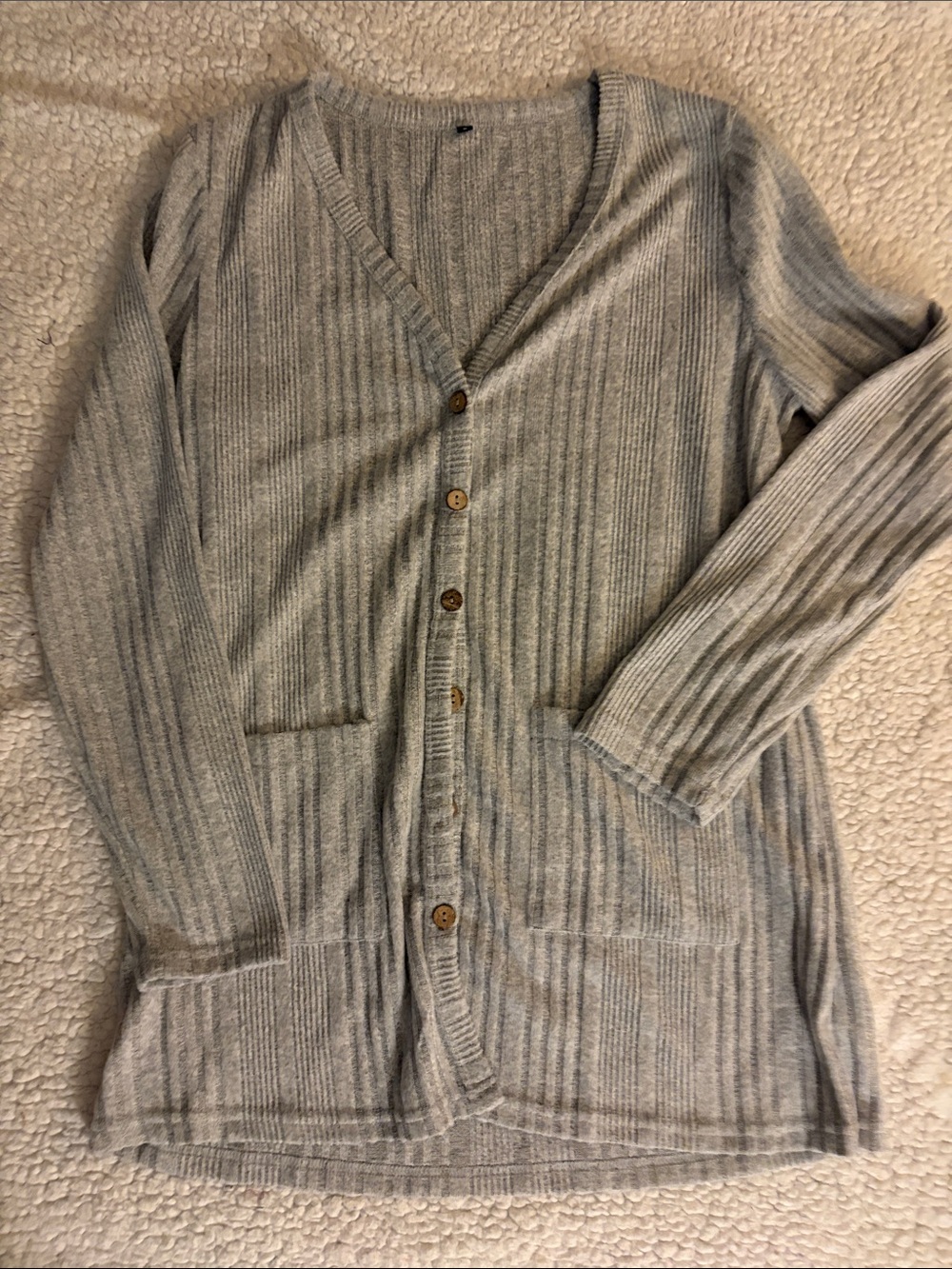 Source Unknown Light Gray Ribbed Button-Up Women's Cardigan
